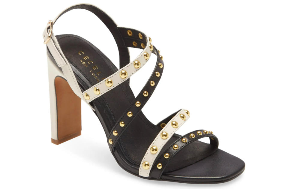 sandals, shoes, heels, black, nude, studded, cecelia