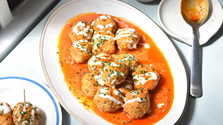 saucy buffalo chicken meatballs