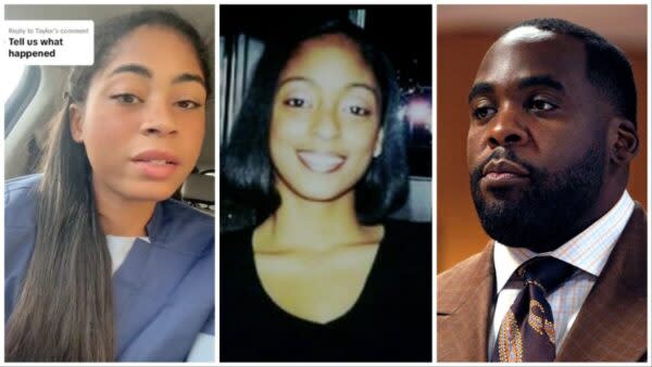 Ashly Jackson (left), the daughter of slain Detroit stripper Tamara Greene (center), is reprising allegations former Detroit mayor Kwame Kilpatrick (right), whom she believes paid off city cops to kill Greene. Greene’s death is one of the most notorious unsolved murders in Detroit. (Photos: Twitter, YouTube/WXYZ-TV, AtlantaBlackStar archives)