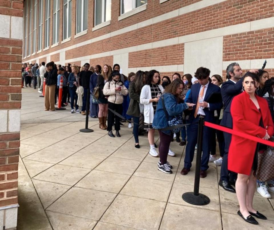 A long line of people camped out overnight to get seats in the public gallery (The Independent)