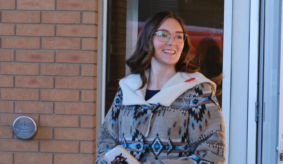 Marly Dansereau outside court after an appearance in November. (Liam O'Connor/CBC - image credit)