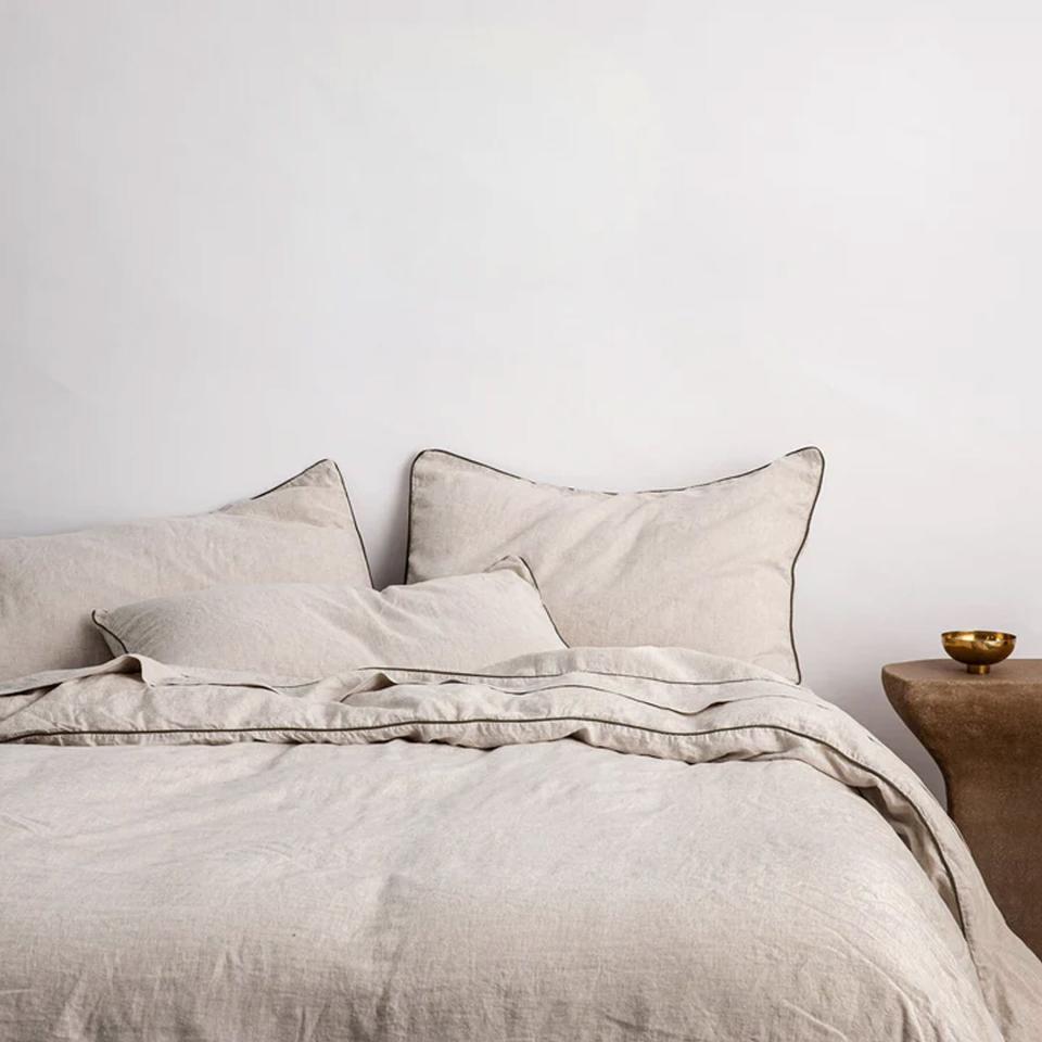 Piped Linen Duvet Cover - Natural and Forest