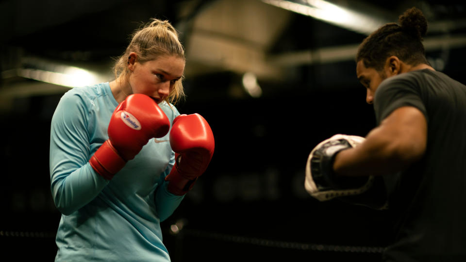 Aussie rules footballer and boxer Tayla Harris takes centre stage in documentary film Kick Like Tayla. (Prime Video)