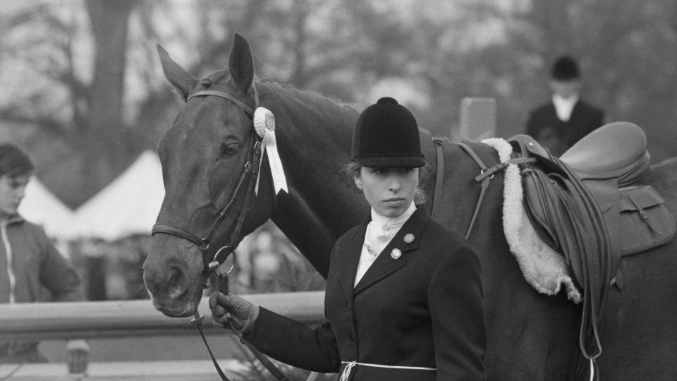 Princess Anne competes in the Badminton Horse Trials, UK, 26th April 1971.