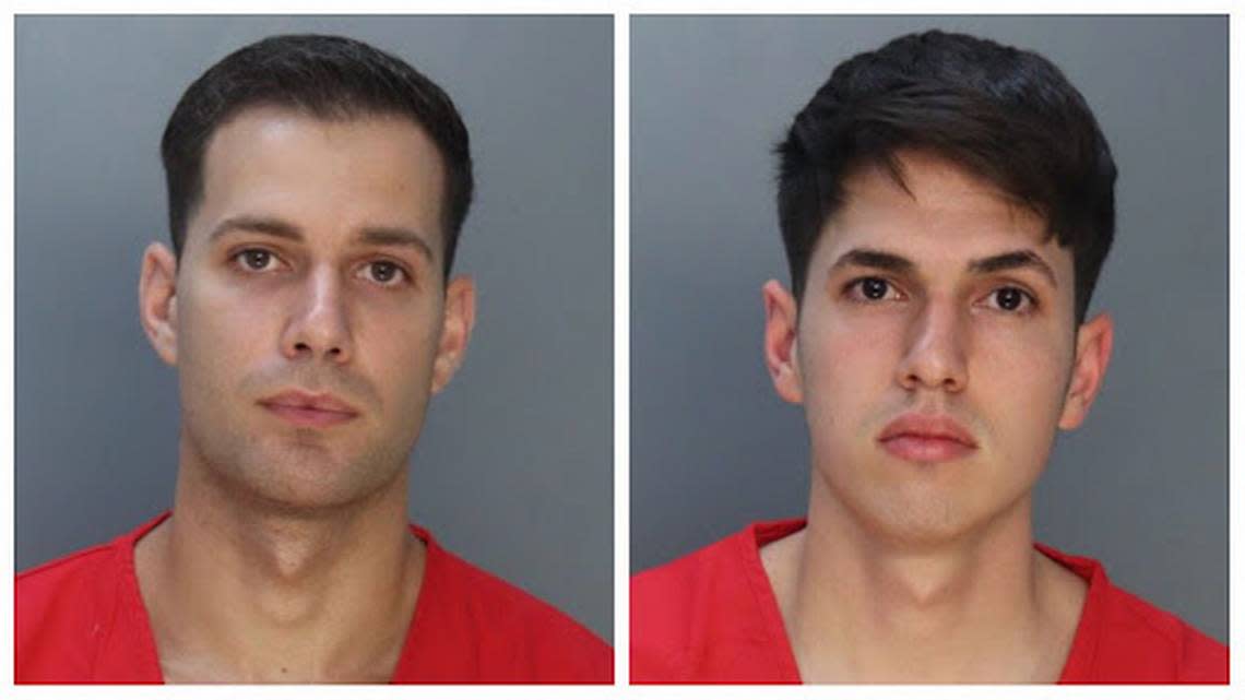 Hialeah Police officers Rafael Otano, left, and Lorenzo Orfila, fired two weeks ago after being charged with armed kidnapping, were permitted to leave jail Tuesday after a judge set a bond and a trial date.