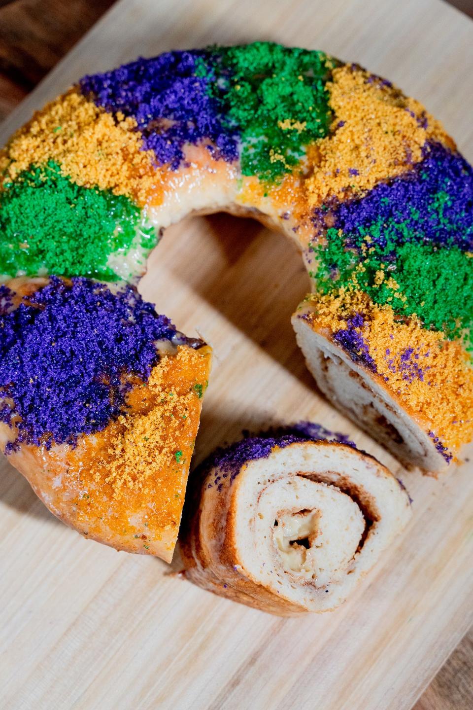 A King Cake from gluten-free bakery Jacques Louise.