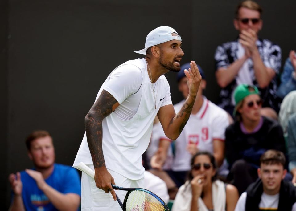 Nick Kyrgios had a number of running battles with spectators and some line judges during his first round win over Paul Jubb (Adam Davy/PA) (PA Wire)