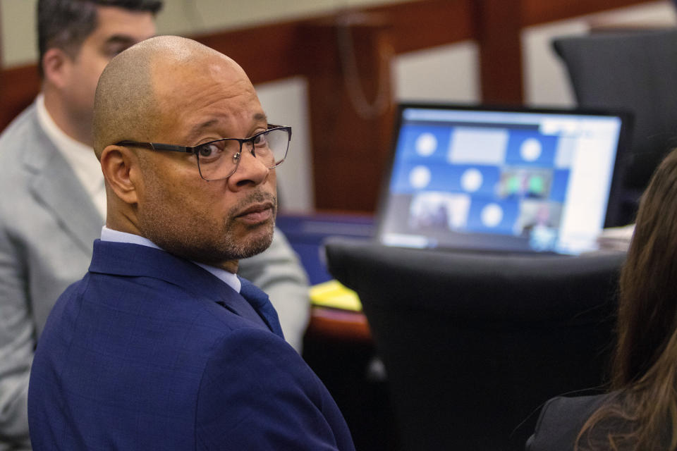 Arron Ford, attorney general of Nevada, attends court in Las Vegas, on Monday, Dec. 18, 2023, where six Republicans pleaded not guilty to two felony charges each, stemming from their roles as fake electors in 2020 where they signed certificates falsely claiming former President Donald Trump won Nevada over Joe Biden. (AP Photo/Ty O'Neil)