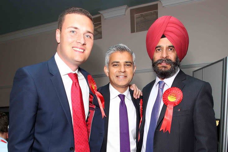 Labour win Redbridge: Wes Streeting, a prospective Labour candidate for the 2015 election, Sadiq Khan MP and Councillor Jas Athwal, celebrate (Picture: Nigel Howard)