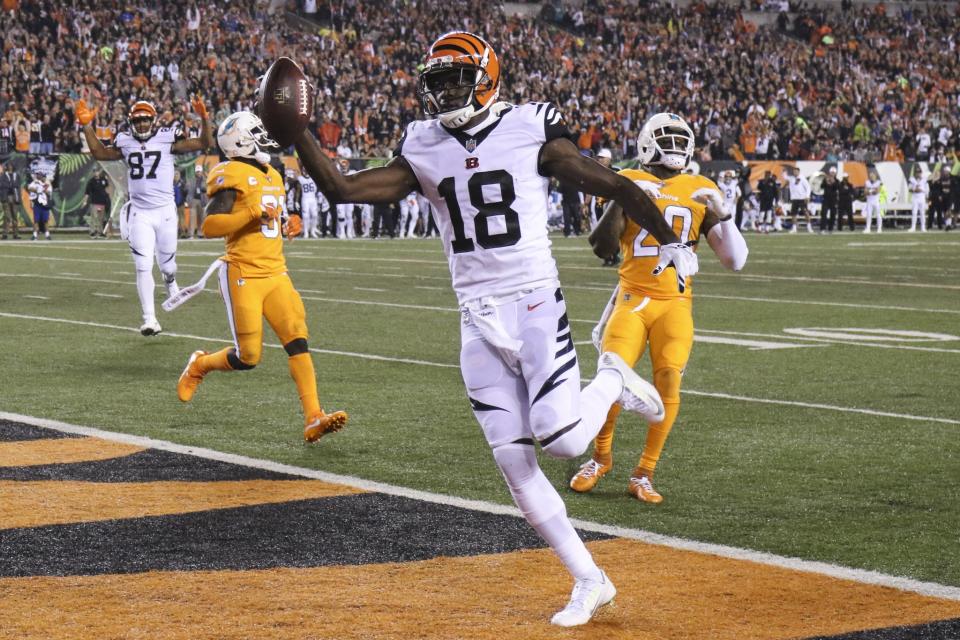 The Miami Dolphins had no answers for A.J. Green Thursday night (AP).