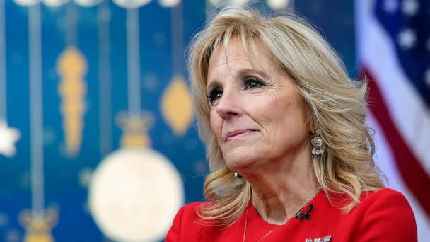 PHOTO: In this Dec. 12, 2022, file photo, First lady Jill Biden speaks at an educator appreciation event in the South Court Auditorium on the White House complex in Washington, D.C. (Susan Walsh/AP, FILE)