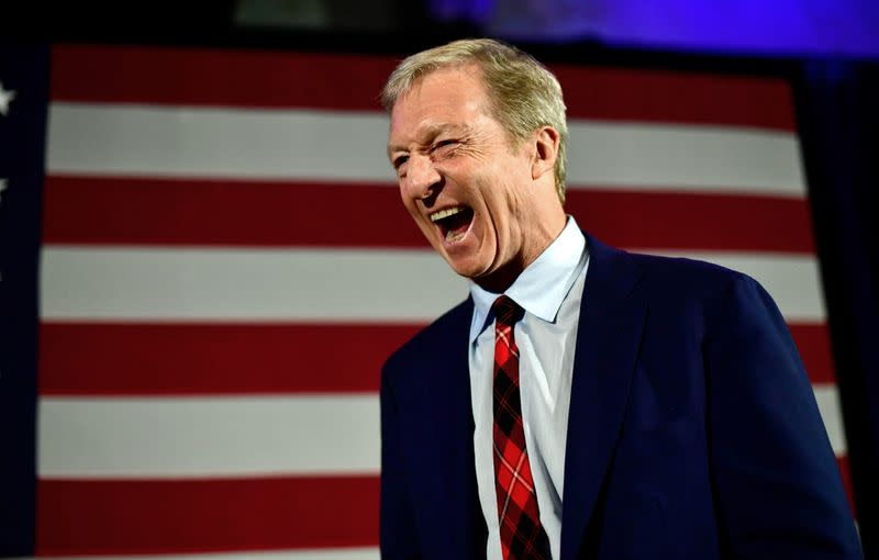 Democratic Presidential candidate entrepreneur Tom Steyer takes the stage at his election night party on the day of the South Carolina Presidential Primary in Columbia,