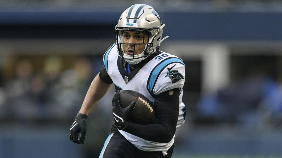Chuba Hubbard is worth adding in fantasy leagues with how much the Carolina Panthers have been running the ball. (AP Photo/Caean Couto)