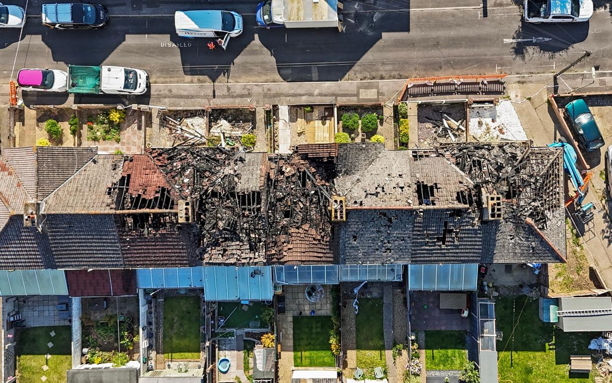 The scene after the fire on a residential street in Gosport, Hampshire