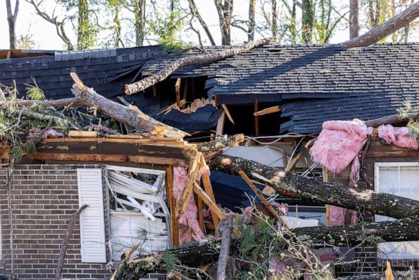 PHOTO: Part of Patti Beeker's house is damaged as a result of severe weather in the area, Nov. 30, 2022, in Eutaw, Ala. (Vasha Hunt/AP)
