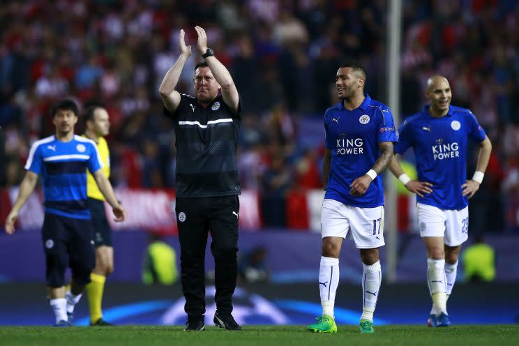 Craig Shakespeare applauds the travelling Leicester City fans