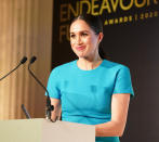 Britain's Meghan, Duchess of Sussex delivers a speech during the Endeavour Fund Awards at Mansion House in London on March 5, 2020. - The Endeavour Fund helps servicemen and women have the opportunity to rediscover their self-belief and fighting spirit through physical challenges. (Photo by Paul Edwards / POOL / AFP) (Photo by PAUL EDWARDS/POOL/AFP via Getty Images)