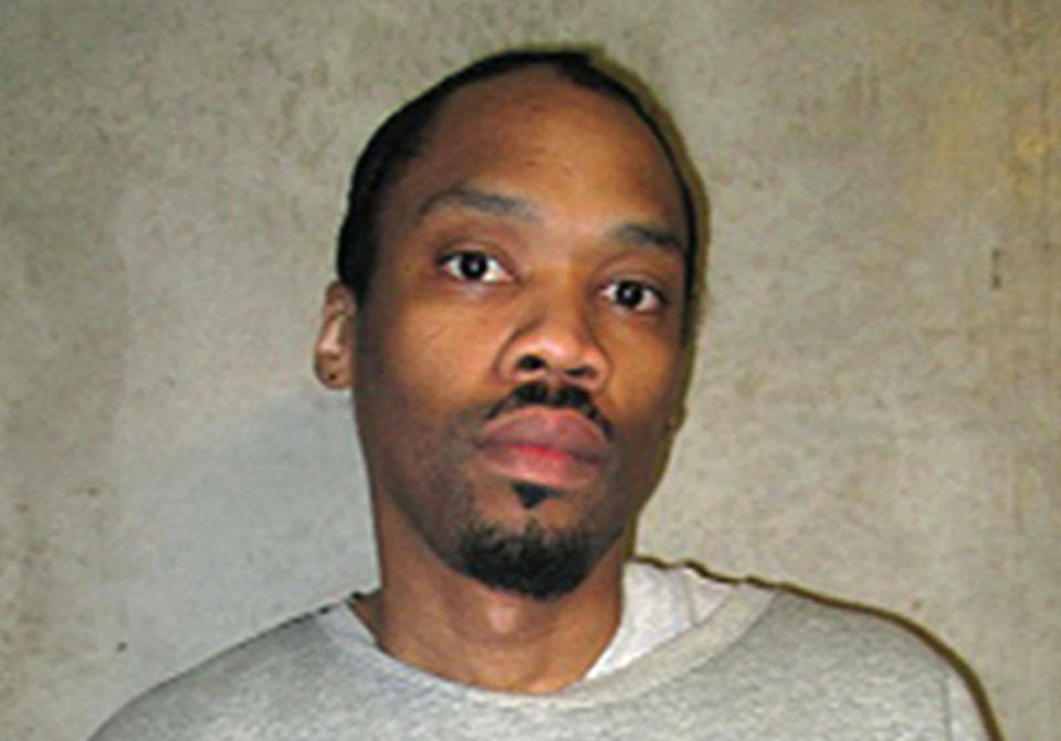 FILE - This Feb. 5, 2018, file photo provided by the Oklahoma Department of Corrections shows Julius Jones. A federal appeals court has granted a stay of execution for two Oklahoma inmates who were scheduled to receive lethal injections in the coming weeks. A three-member panel of the U.S. Court of Appeals for the 10th Circuit issued the stays Wednesday, Oct. 27, 2021, for death row inmates John Marion Grant and Jones. (Oklahoma Department of Corrections via AP, File)