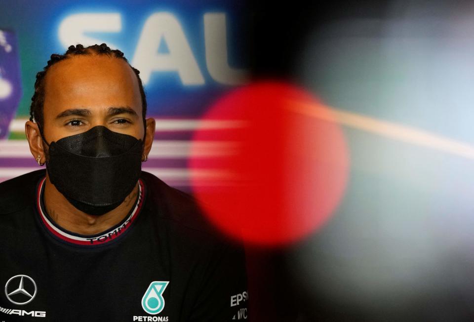 Lewis Hamilton attends during the press conference ahead of the Formula One Saudi Arabian Grand Prix at the Jeddah Corniche Circuit (Getty)