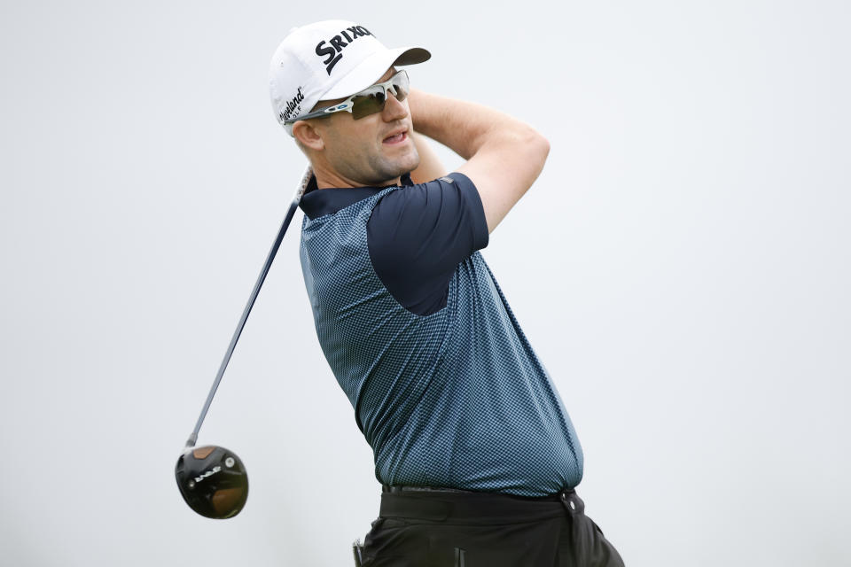 Russell Knox of Scotland hits a tee shot on the 15th hole during the first round of The RSM Classic on the Seaside Course at Sea Island Resort on November 16, 2023 in St Simons Island, Georgia. (Photo by Alex Slitz/Getty Images)