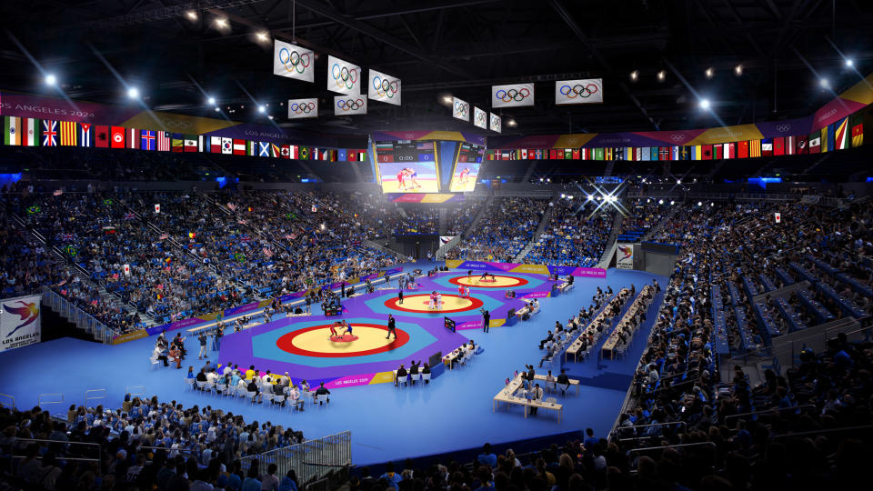 <p>Wrestling at Pauley Pavilion. (Photo courtesy of LA2024) </p>