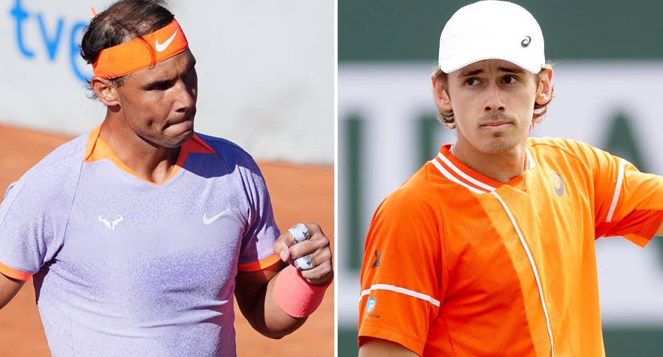 Pictured Rafa Nadal left and Alex de Minaur right