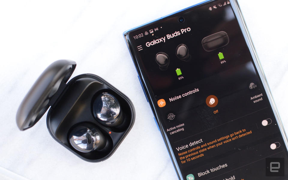 The Galaxy Buds Pro are Samsung’s most complete set of true wireless earbuds yet. Unfortunately, they’re also the most expensive. The sound quality is the best of any Galaxy Buds device thus far and truly effective ANC works well. Features like hands-free Bixby, automatically switching to ambient sound when you speak and wireless charging round out a compelling package.