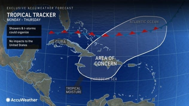 AccuWeather keeping eye on the tropics, with an area of concern showing slight chance for development June 3-6, 2024.