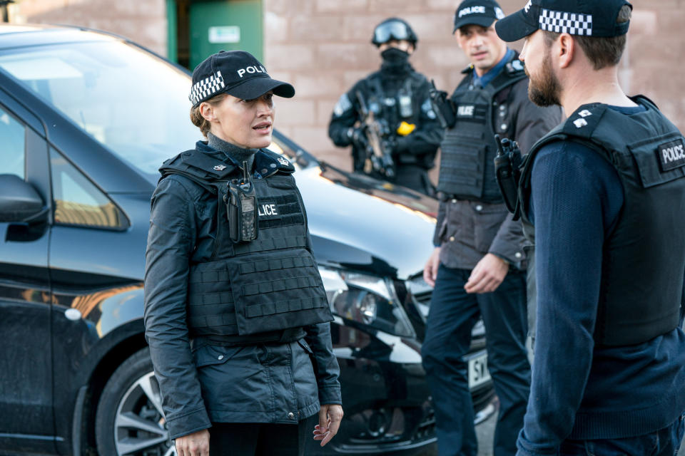 WARNING: Embargoed for publication until 00:00:01 on 13/04/2021 - Programme Name: Line of Duty S6 - TX: n/a - Episode: Line Of Duty - Ep 5 (No. n/a) - Picture Shows: *NOT FOR PUBLICATION UNTIL 00:01HRS, TUESDAY 13TH APRIL, 2021*  DCI Joanne Davidson (KELLY MACDONALD), DS Chris Lomax (PERRY FITZPATRICK), DI Steve Arnott (MARTIN COMPSTON) - (C) World Productions - Photographer: Steffan Hill