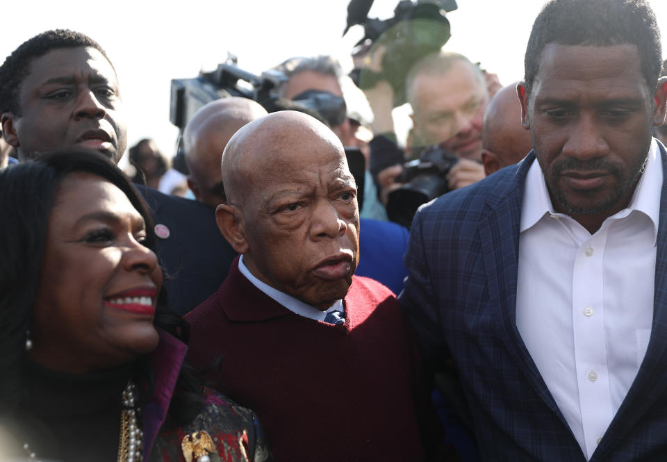 Rep. John Lewis (D-GA) arrives to speak to the crowd at the Edmund Pettus Bridge crossing reenactment marking the 55th anniversary of Selma's Bloody Sunday on March 1, 2020 in Selma, Alabama. (Joe Raedle/Getty Images)