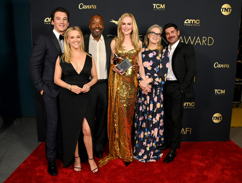 Miles Teller, Reese Witherspoon, Lee Daniels, Nicole Kidman, Meryl Streep and Zac Efron attend the 49th AFI Life Achievement Award: A Tribute To Nicole Kidman