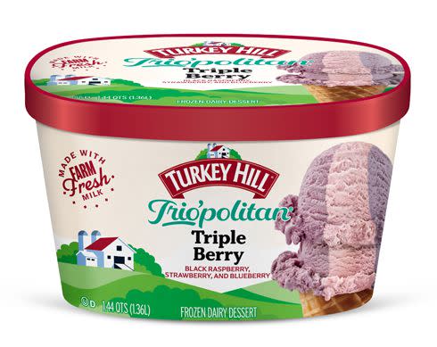 a container of Triple Berry ice cream by Turkey Hill