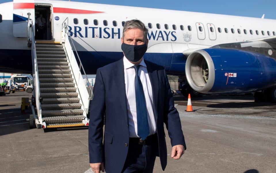 Labour leader Sir Keir Starmer airside during a visit to Edinburgh Airport  - PA
