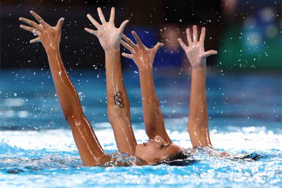 Egypt"s Nadine Barsoum and Hana Hiekal in action during the women's duet free finals.