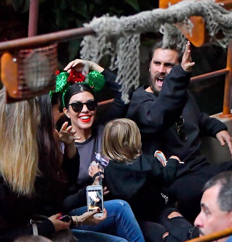 Kourtney Kardashian and Scott Disick celebrate Mason and Reign's birthdays with a trip to the happiest place on earth, Disneyland. Kourt and scott were also accompanied by Kourtney's mom Kris Jenner and her boyfriend. The group were seen enjoying many of the rides through the park including the haunted mansion, and the jungle cruise and enjoyed a nice meal inside the blue bayou. Pictured: Kourtey Karashian, Scott Disick, Mason Disick, Reign Disick, Penelope Disick, Kris Jenner, Corey Gamble Ref: SPL1408978 141216 Picture by: Sharpshooter Images/Splash News Splash News and Pictures Los Angeles:310-821-2666 New York:212-619-2666 London:870-934-2666 photodesk@splashnews.com 