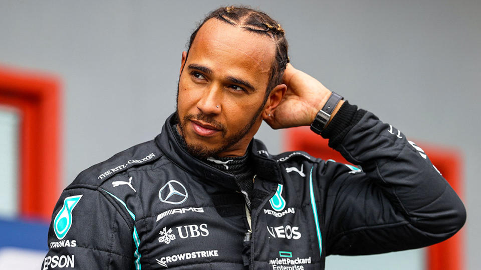 Pictured here, Lewis Hamilton is seen during qualifying for the Emilia Romagna GP.