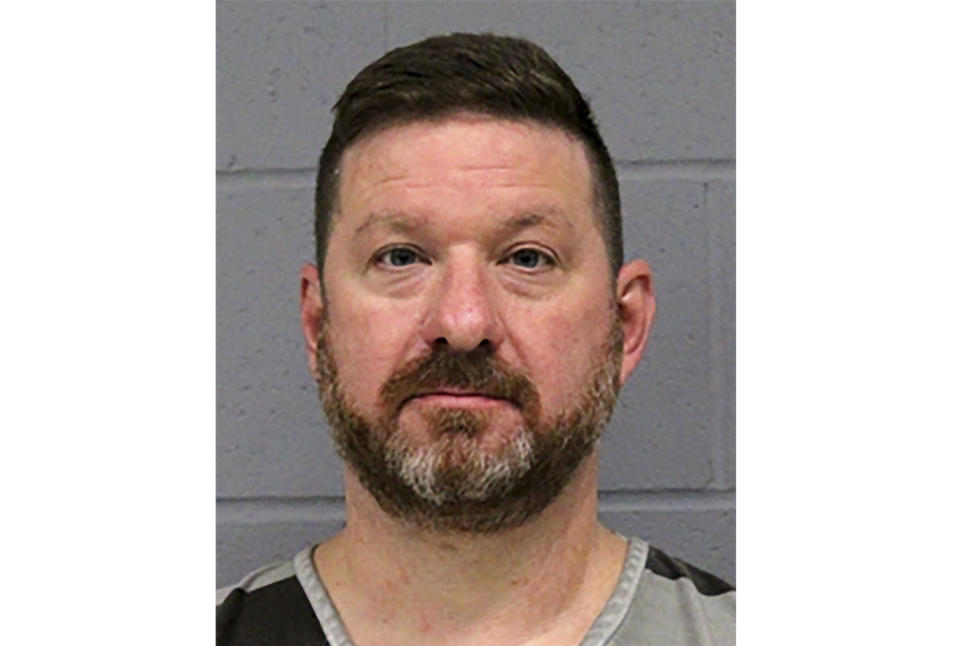 This photo provided by the Austin Police Department shows Chris Beard. Texas men’s basketball coach Chris Beard has been arrested on a felony family violence charge. Travis County jail records show that Beard was arrested by Austin police and was booked Monday, Dec. 12, 2022 on a charge of assault on a family or household member in which their breath was impeded. The charge is a third-degree felony with a possible punishment of two to 10 years in prison. (Austin Police Department via AP)