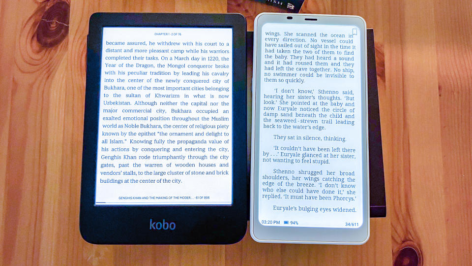 Onyx Boox Palma display versus the Kobo Clara Colour