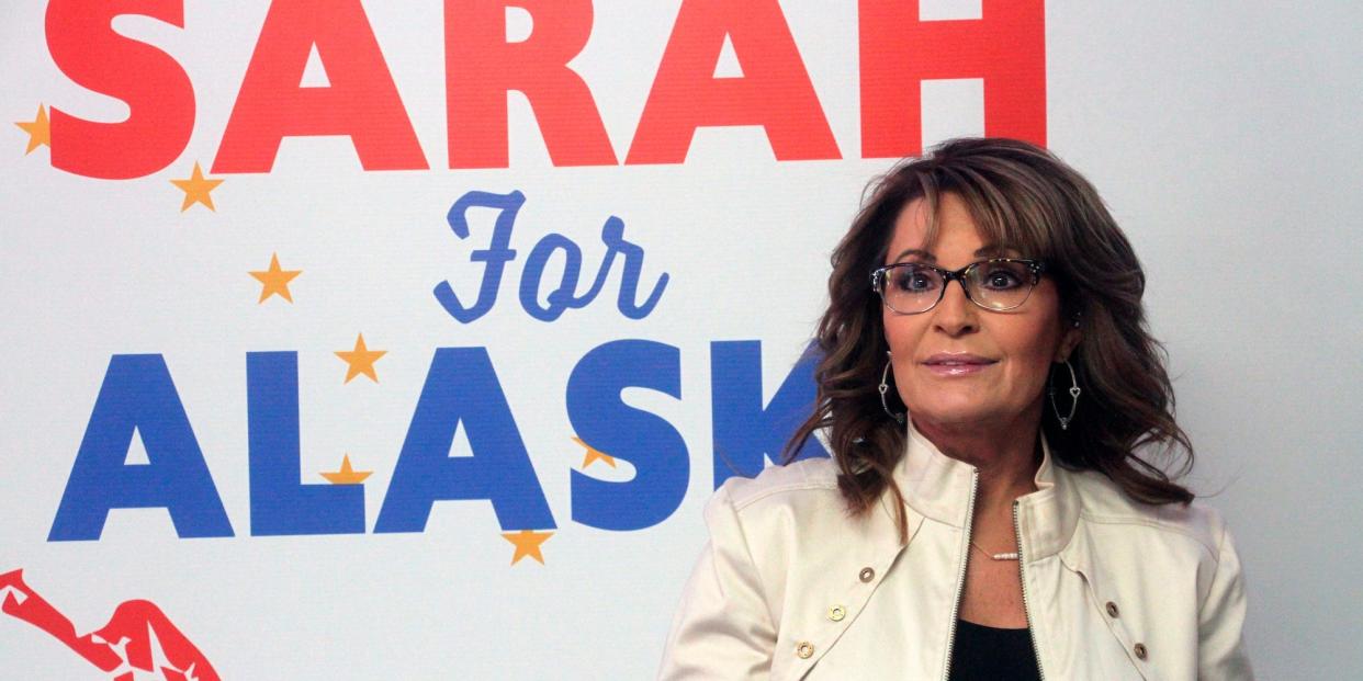 Sarah Palin at her campaign headquarters in Anchorage, Alaska on April 20, 2022.