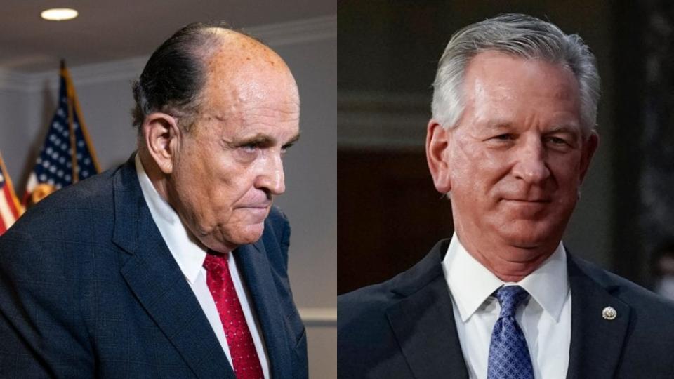 Trump confidant and former New York Mayor Rudy Giuliani (left) has reportedly been recorded calling on Alabama Sen. Rommy Tuberville (right) to commit election fraud. (Photos by Drew Angerer/Getty Images and J. Scott Applewhite-Pool/Getty Images)