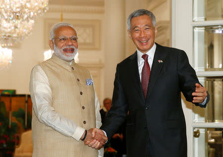 Prime Minister Narendra Modi meets with Singapore's Prime Minister Lee Hsien Loong at the Istana in Singapore June 1, 2018. REUTERS/Edgar Su