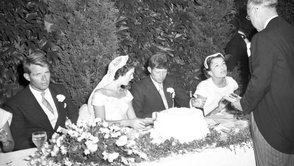Scenes from the wedding of Massachusetts Sen. John F. Kennedy and Jacqueline Bouvier, who were married on Sept. 12, 1953 at St. Mary's Church in Newport, Rhode Island.