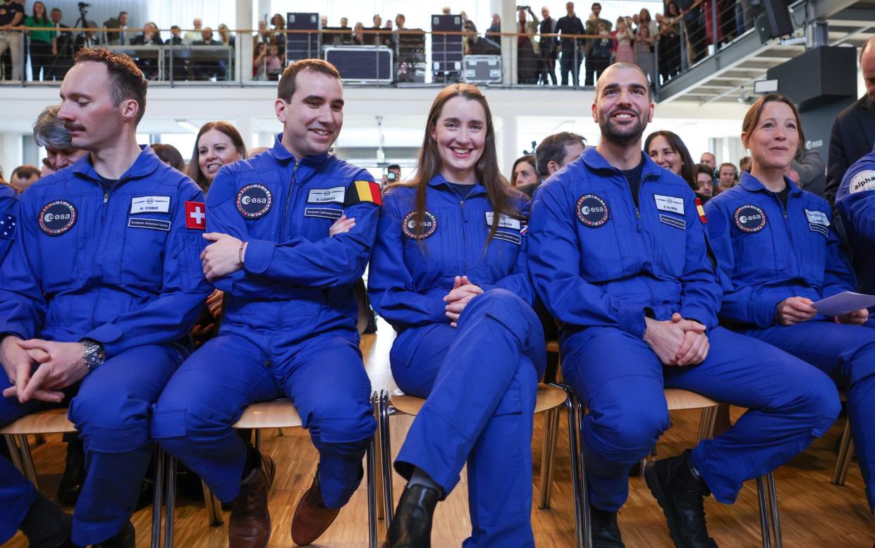 Rosemary Coogan, centre, with her fellow European Space Agency astronaut graduates Marco Sieber, Raphael Liegeois, Pablo Alvarez Fernandez and Sophie Adenot