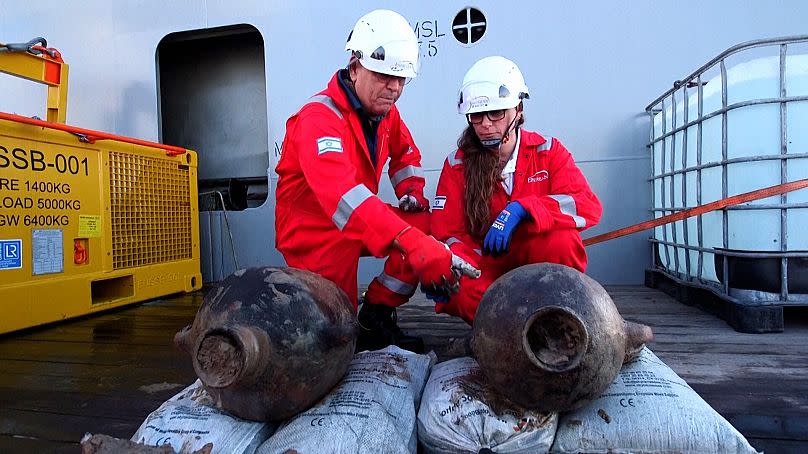 Canaanite jugs on boat being examined by experts 