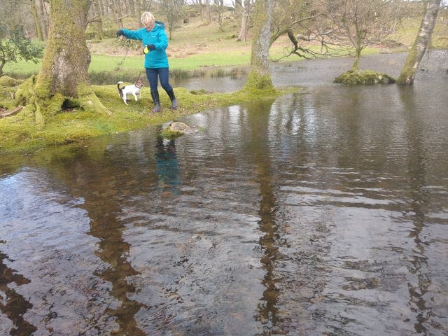 Murdered PCSO Julia James walking her Jack Russell Toby 