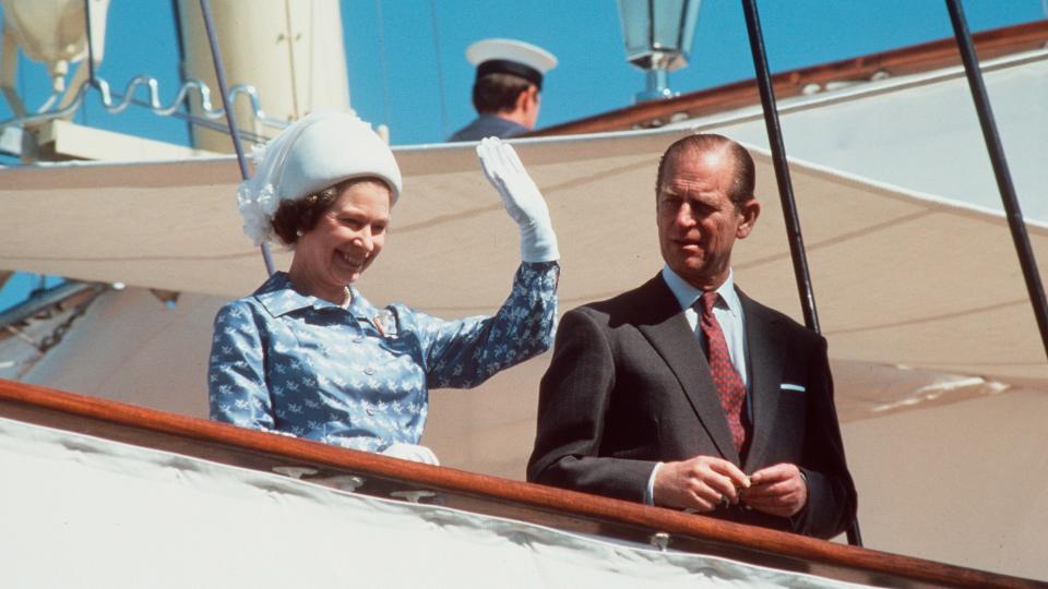 Waving from the royal yacht in Kuwait