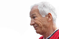 BELLEFONTE, PA - OCTOBER 09: Former Penn State assistant football coach Jerry Sandusky walks into the Centre County Courthouse before being sentenced in his child sex abuse case on October 9, 2012 in Bellefonte, Pennsylvania. Sandusky faces more than 350 years in prison for his conviction in June on 45 counts of child sexual abuse, including while he was the defensive coordinator for the Penn State college football team. (Photo by Patrick Smith/Getty Images)