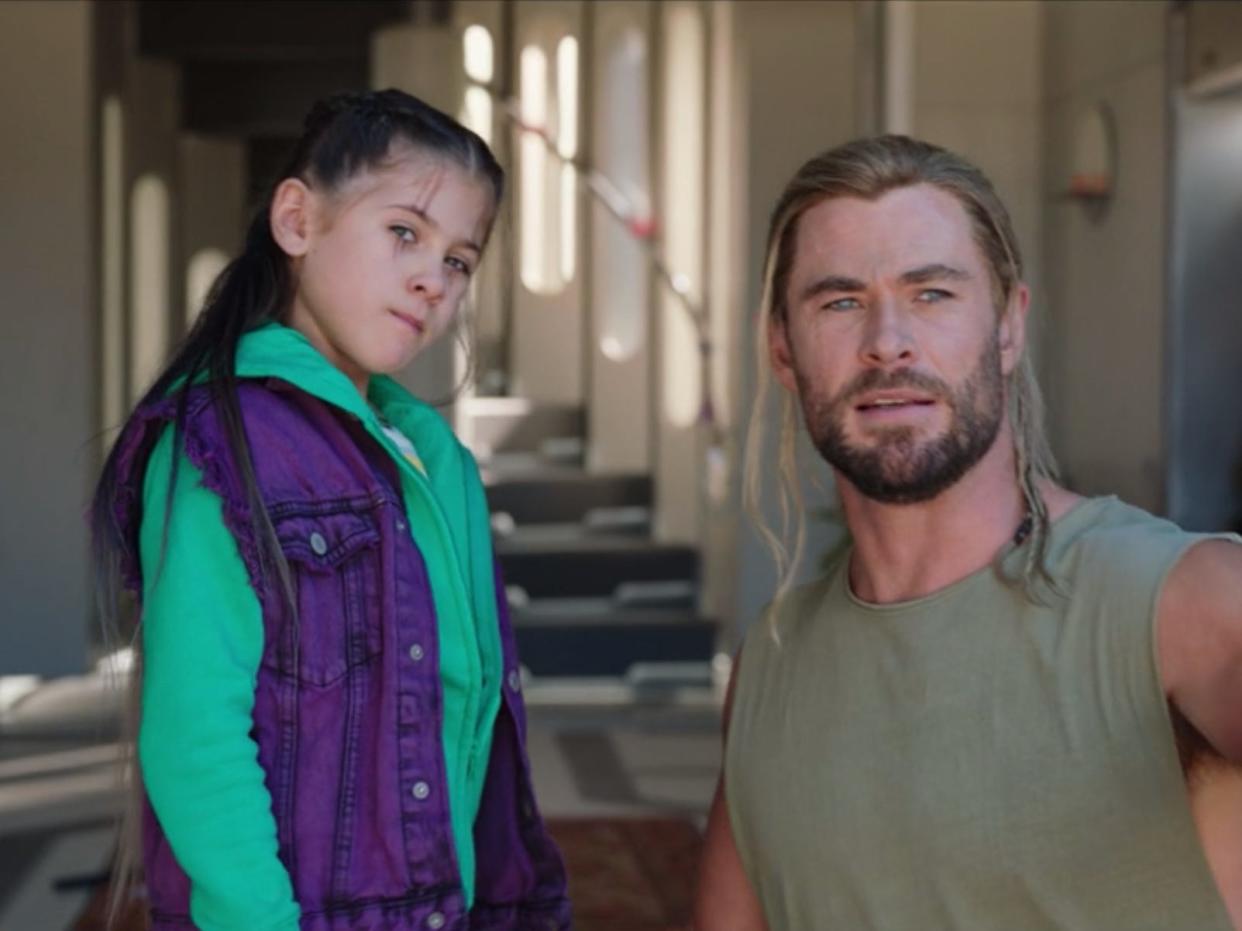 India Rose Hemsworth and Chris Hemsworth in "Thor: Love and Thunder."