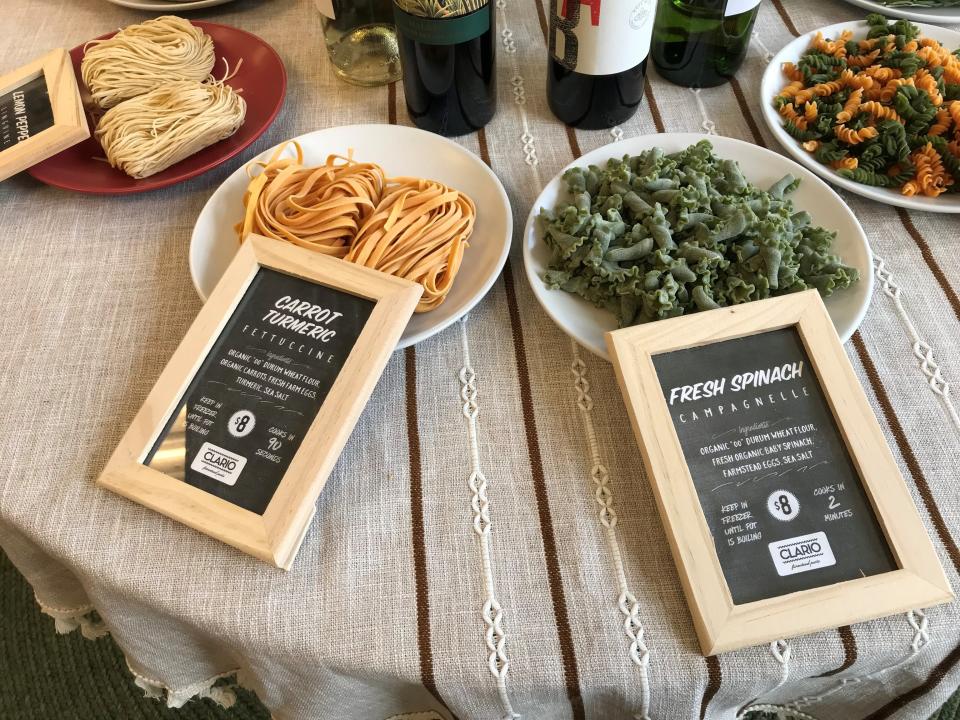 Lemon pepper, carrot turmeric and spinach pastas made with organic ingredients grown sustainably are among the variety available at the  Clario Farmstead Pasta shop in downtown Sturgeon Bay.