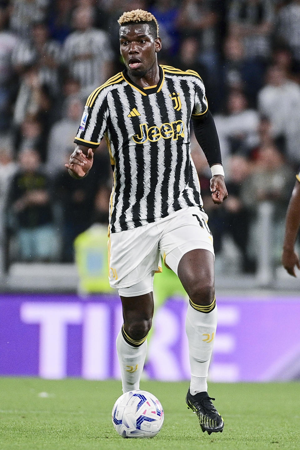 FILE - Juventus' Paul Pogba is photographed, during an Italian Serie A soccer match between Juventus and Bologna FC at Allianz Stadium, in Turin, Italy, Aug. 27, 2023. Juventus midfielder Paul Pogba has tested positive for testosterone it was reported on Monday, Sept. 11, 2023. Italy’s anti-doping agency announced the positive test. The test was carried out after Juventus’ game at Udinese on Aug. 20. Pogba did not play in the Serie A match but was on Juve’s bench. Nado Italia says Pogba was suspended provisionally with immediate effect. (Marco Alpozzi/LaPresse via AP, File)